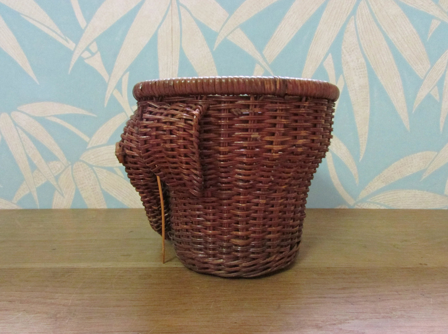 1970s wicker elephant with tusks planter/basket