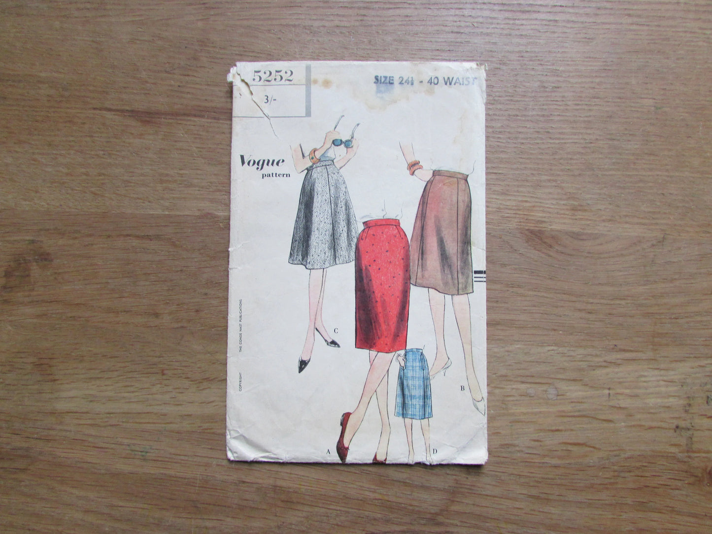 Used 1960s Vogue 5252 sewing pattern for skirts, sizes 4-20 (complete)