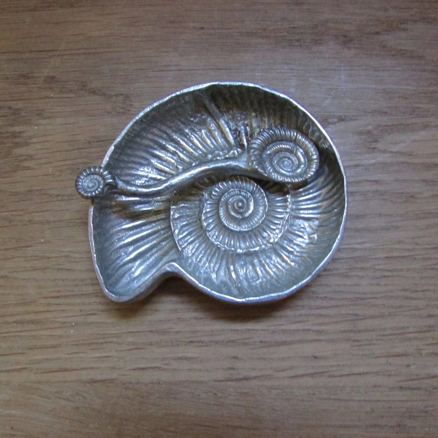 Retro pewter ammonite bowl/salt dish & fossil spoon
