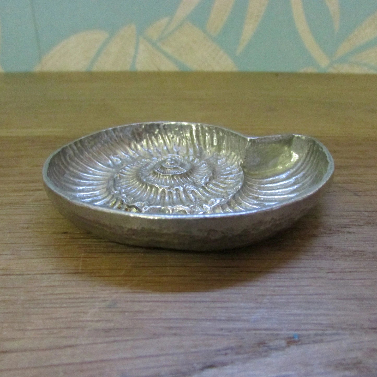 Retro pewter ammonite bowl/salt dish & fossil spoon