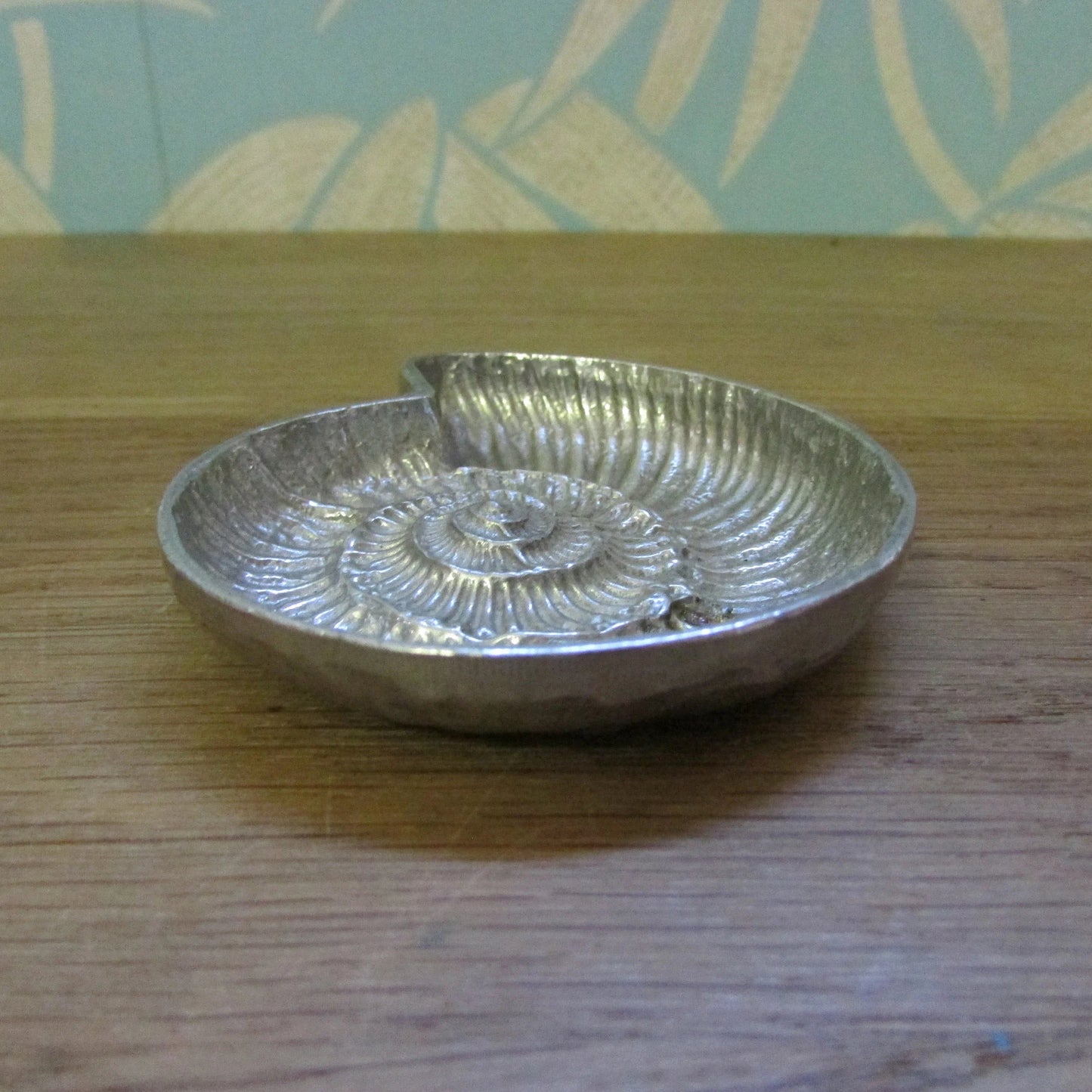 Retro pewter ammonite bowl/salt dish & fossil spoon