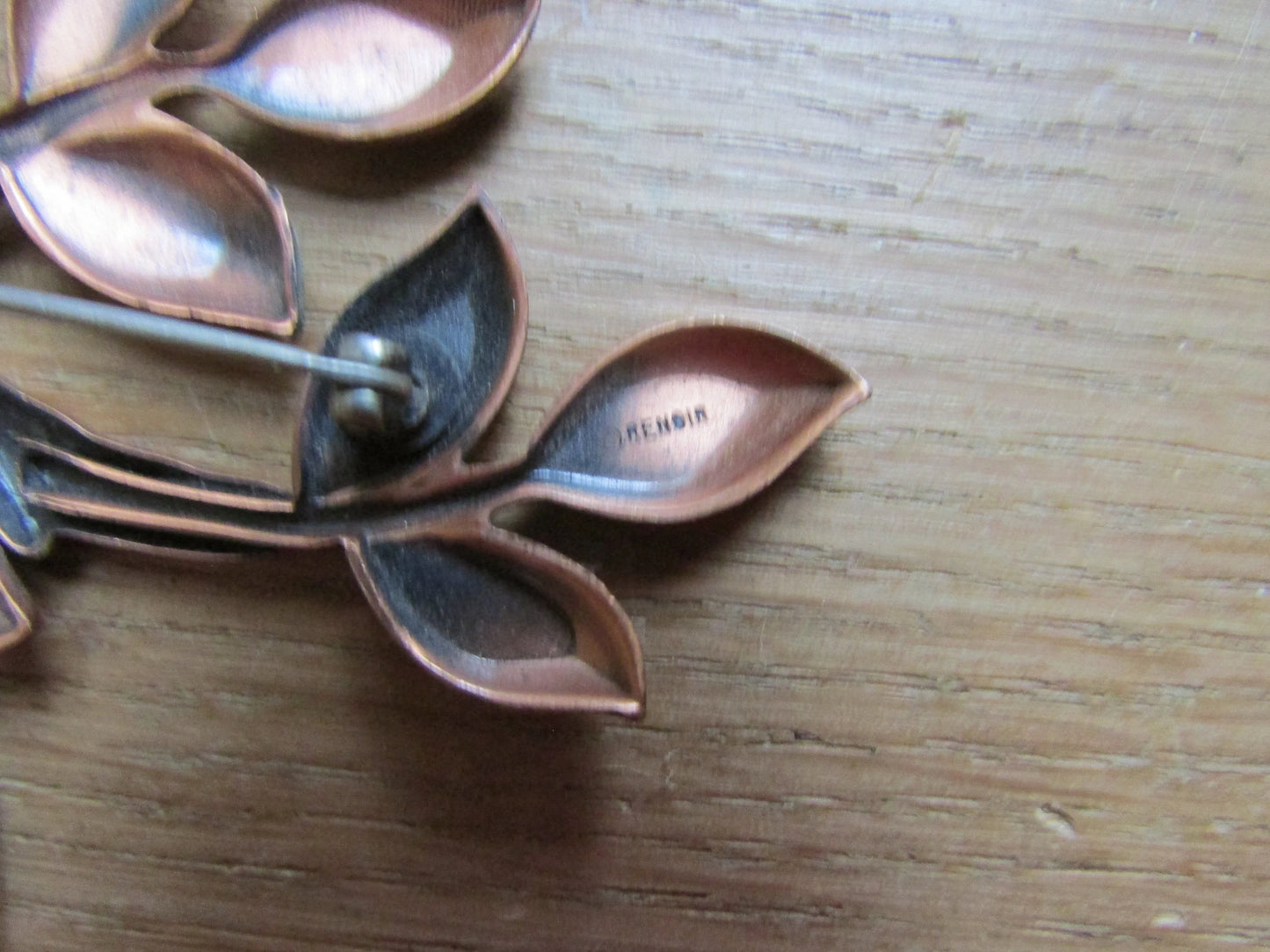 Mid-century Renoir copper-tone detailed tree & leaf brooch, stamped