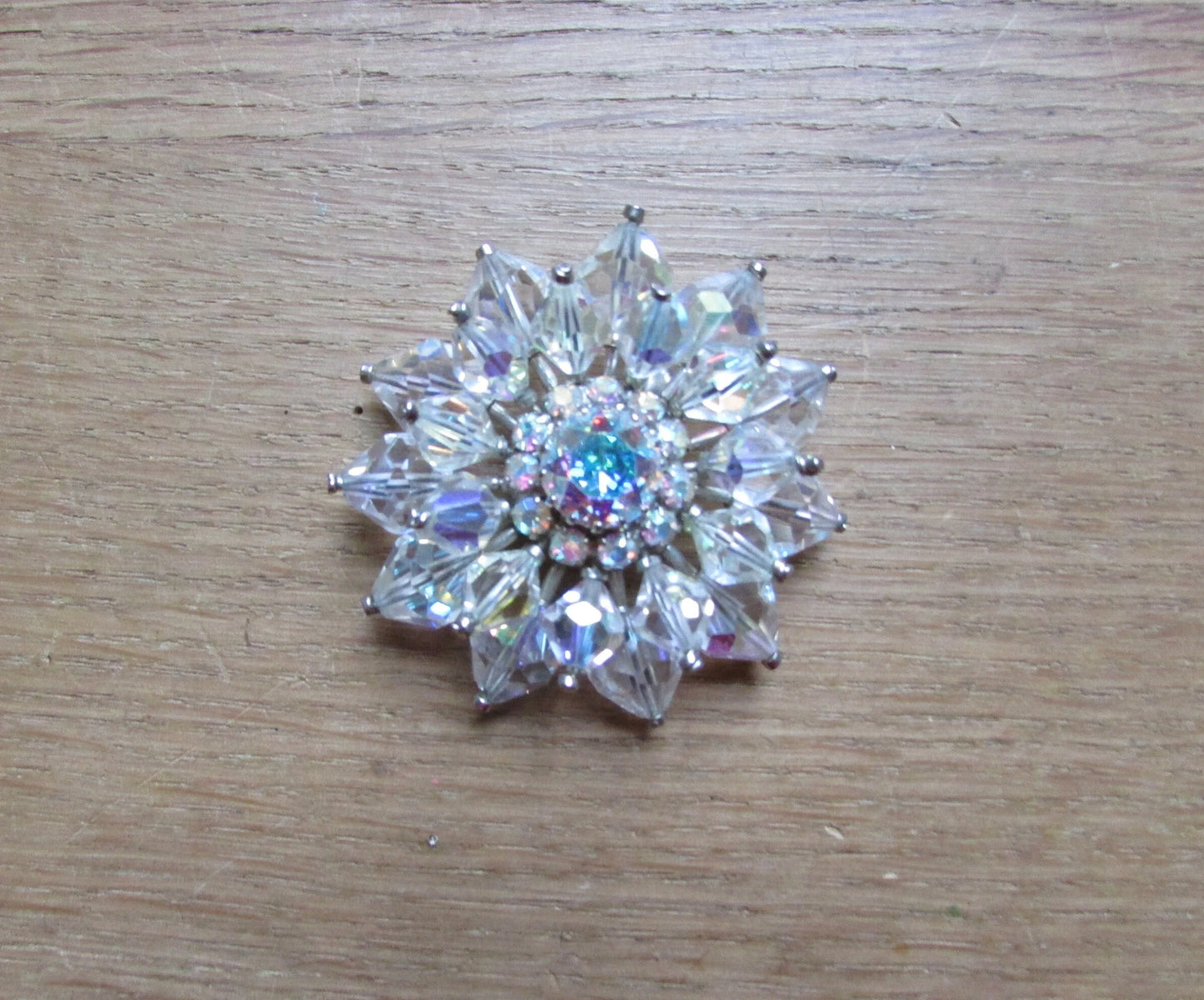 Vintage pavé crystal glass flower brooch