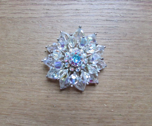 Vintage pavé crystal glass flower brooch
