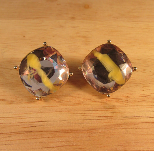 1960s gold-tone square spatter-effect iridescent plastic clip-on earrings