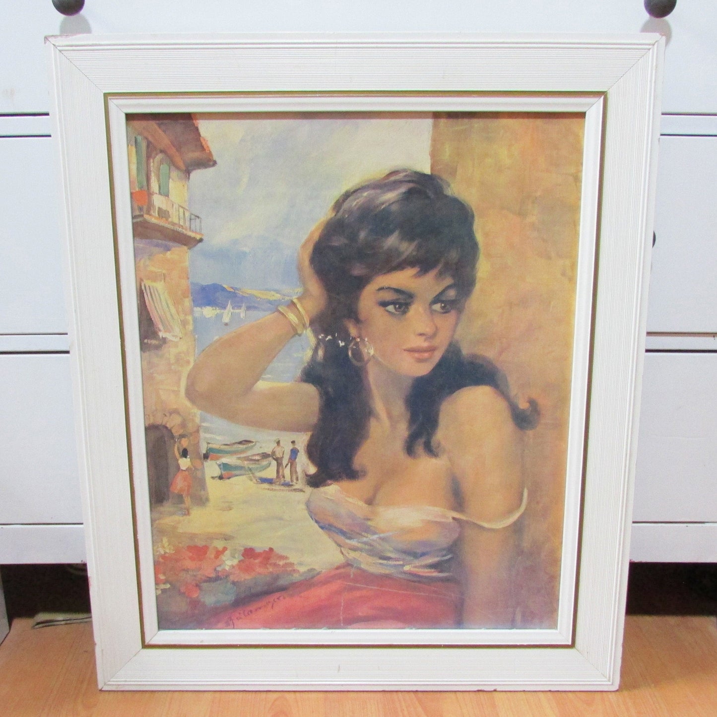 circa. 1970s Spanish senorita framed print, signed