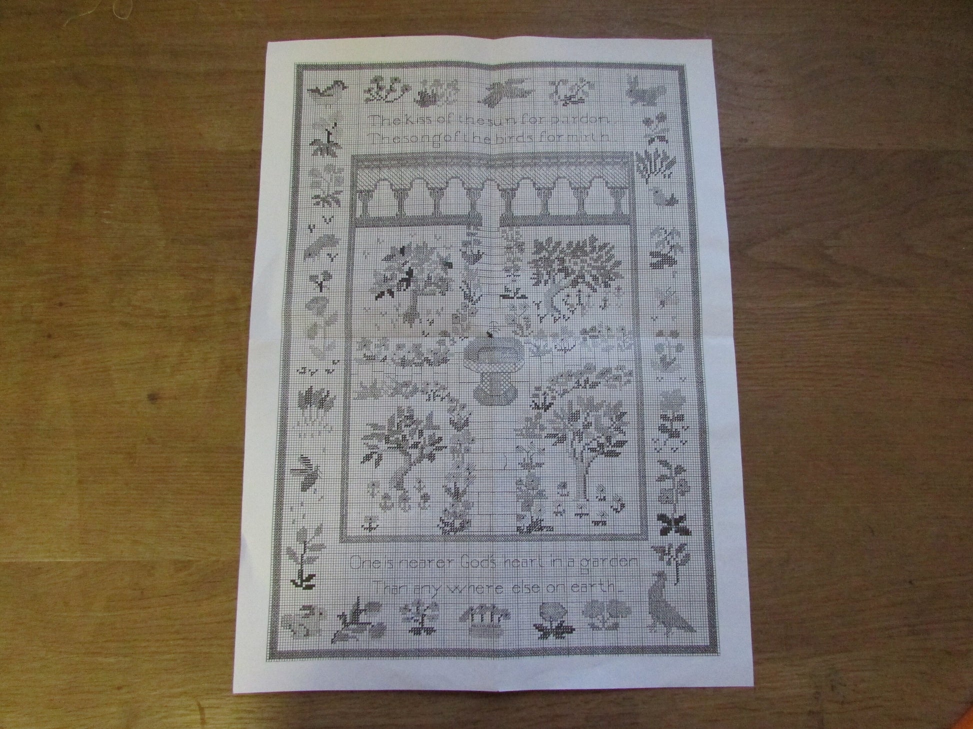 1998 Erica Wilson The Metropolitan Museum of Art cross stitch kit "Cuxa Cloister Sampler" (pattern & some wool only)