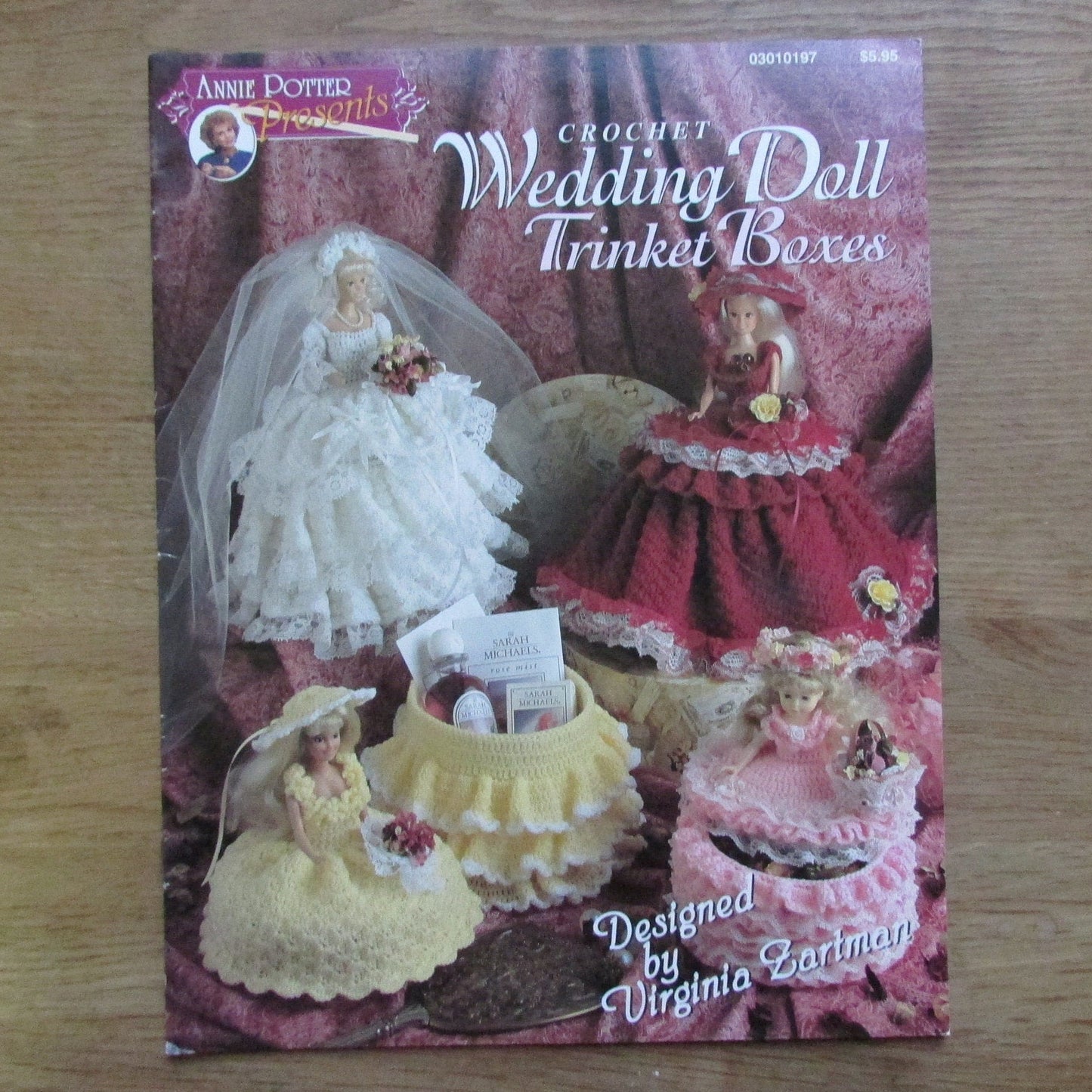 1997 crochet pattern for wedding doll trinket boxes, designed by Virginia Zartman