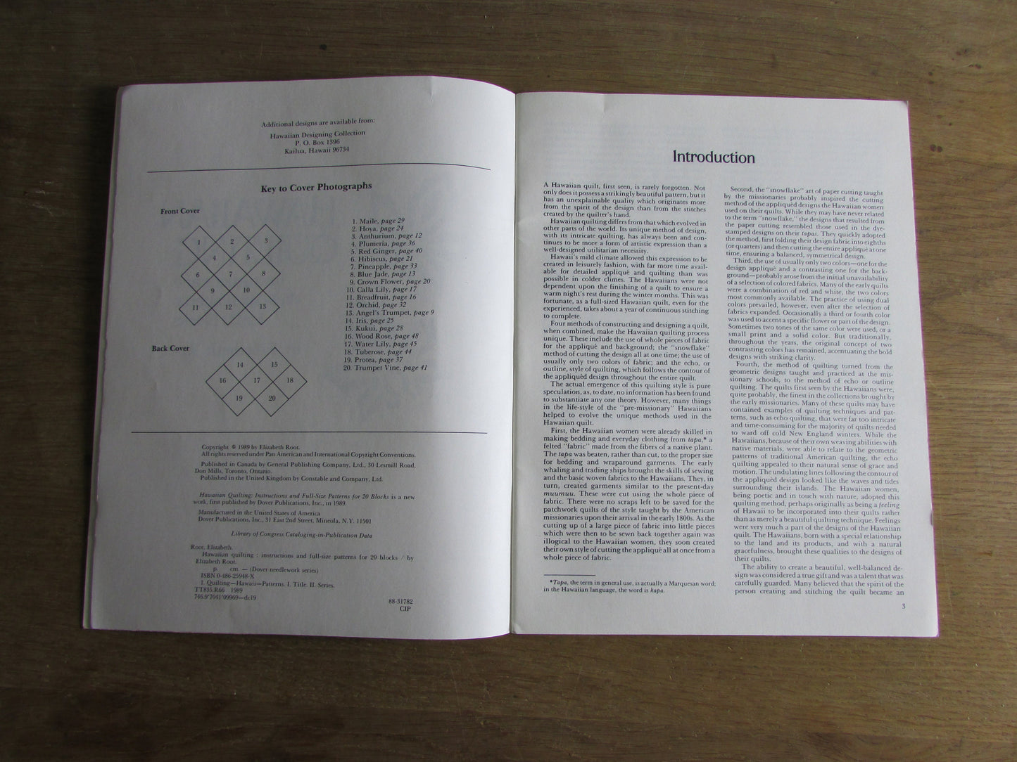 Hawaiian Quilting: instructions & full-size patterns for 20 blocks, by Elizabeth Root (Softback, 1988)