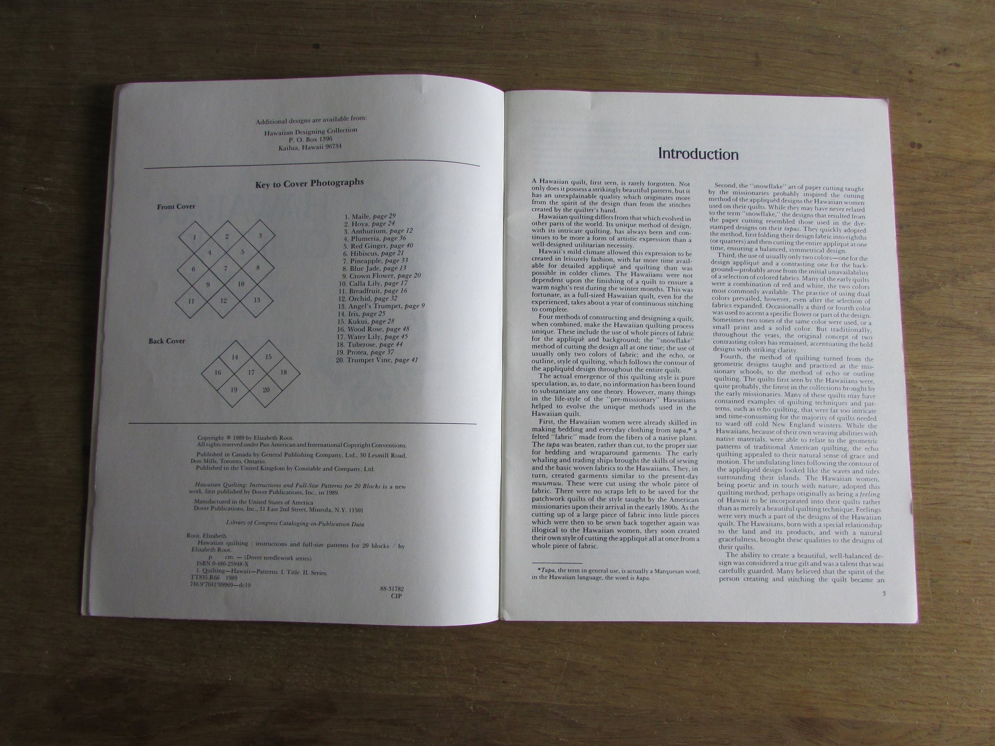 Hawaiian Quilting: instructions & full-size patterns for 20 blocks, by Elizabeth Root (Softback, 1988)