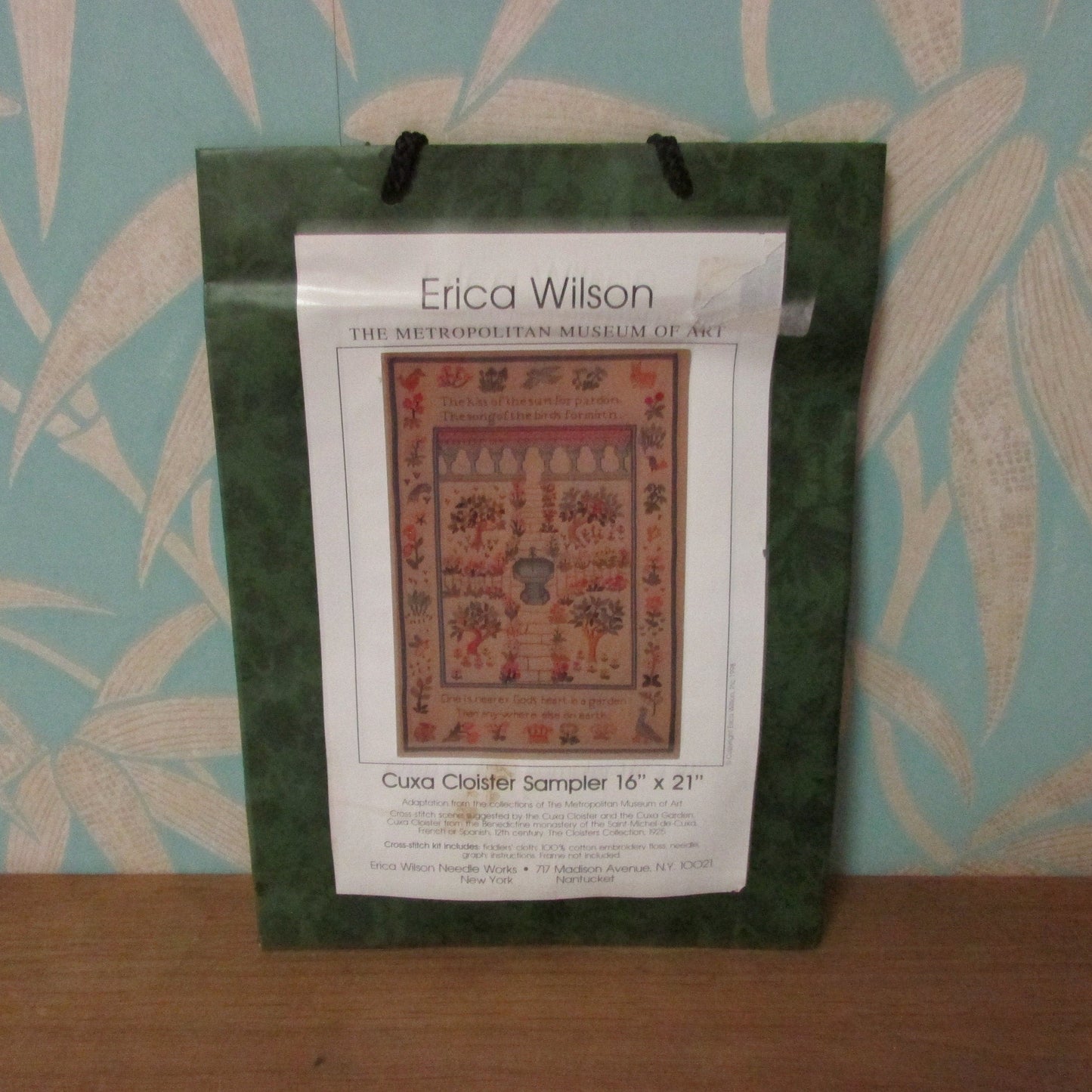 1998 Erica Wilson The Metropolitan Museum of Art cross stitch kit "Cuxa Cloister Sampler" (pattern & some wool only)
