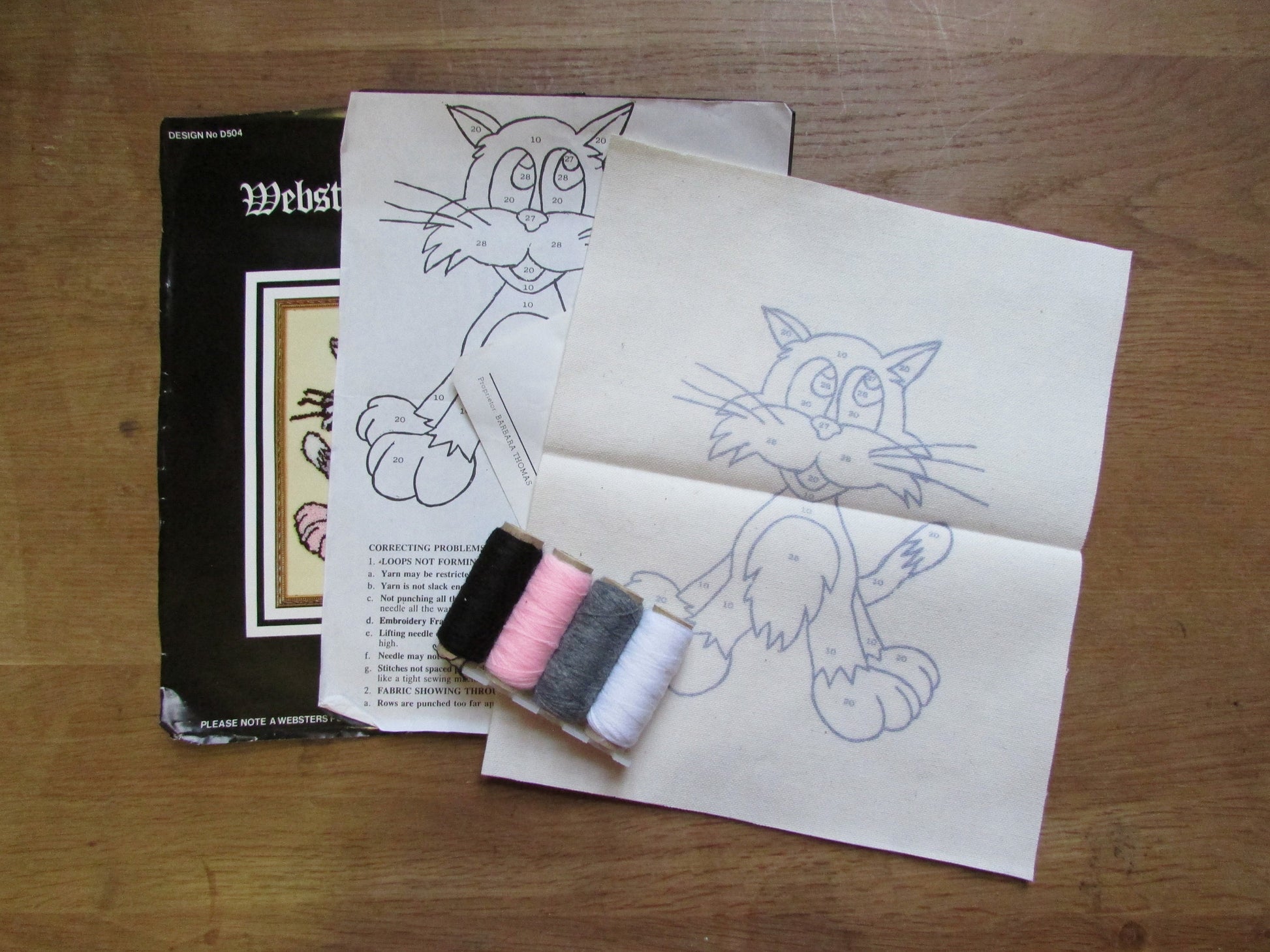 Vintage Websters Punch No.D504 needlecraft kit of cartoon cat
