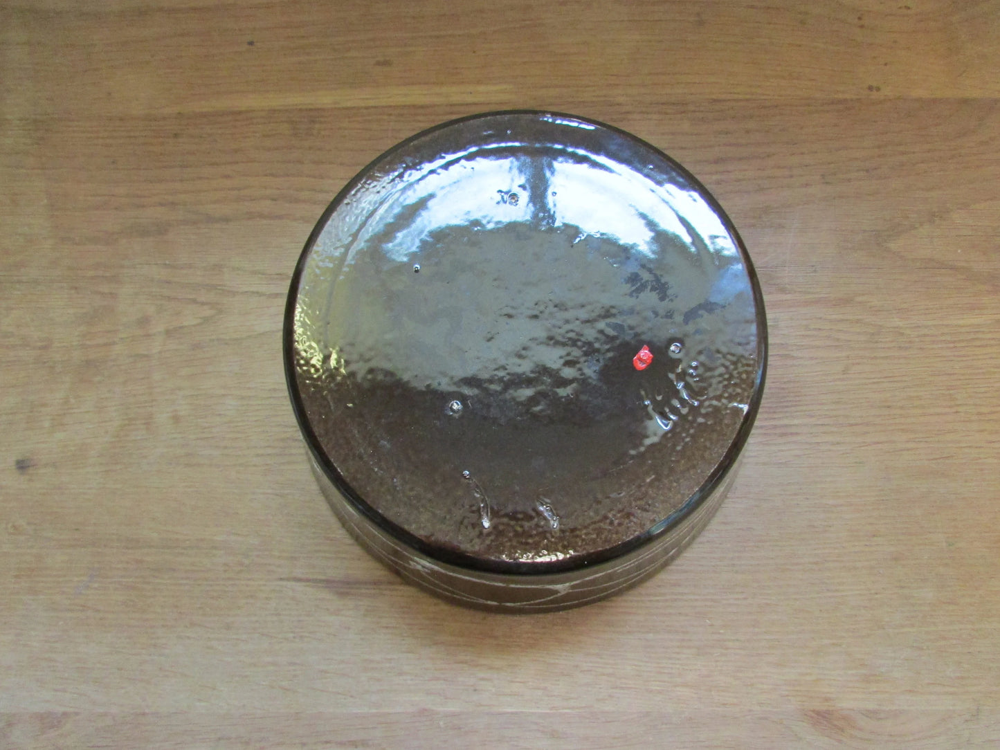 1970s large stoneware pate dish, black with white curved linear pattern