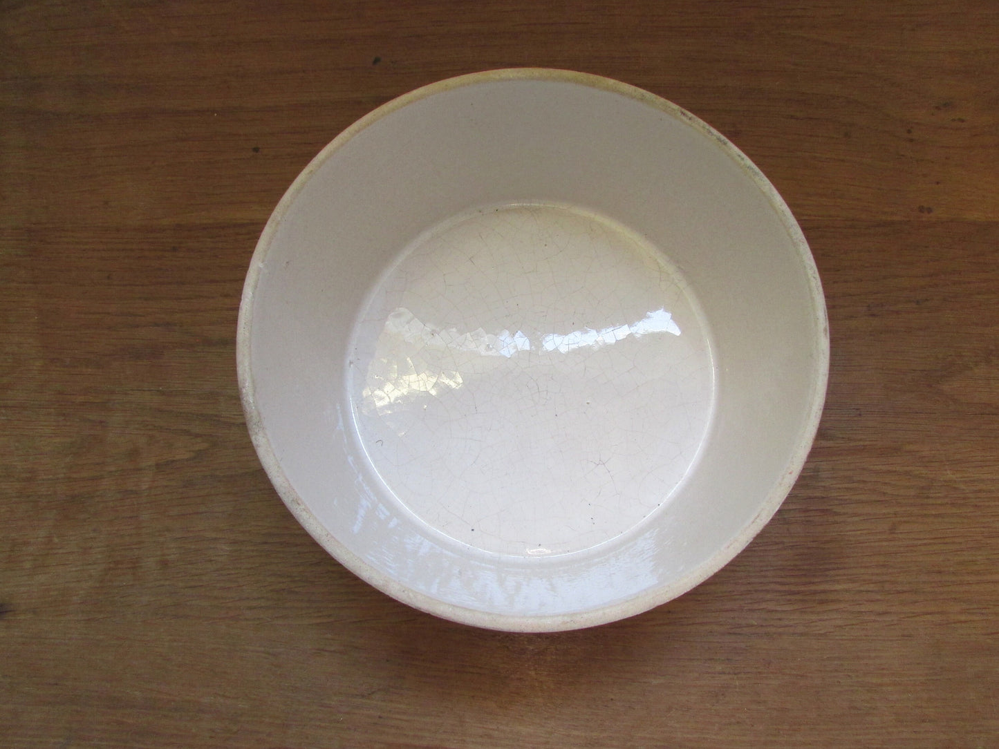 1970s large stoneware pate dish, brown with green circle design