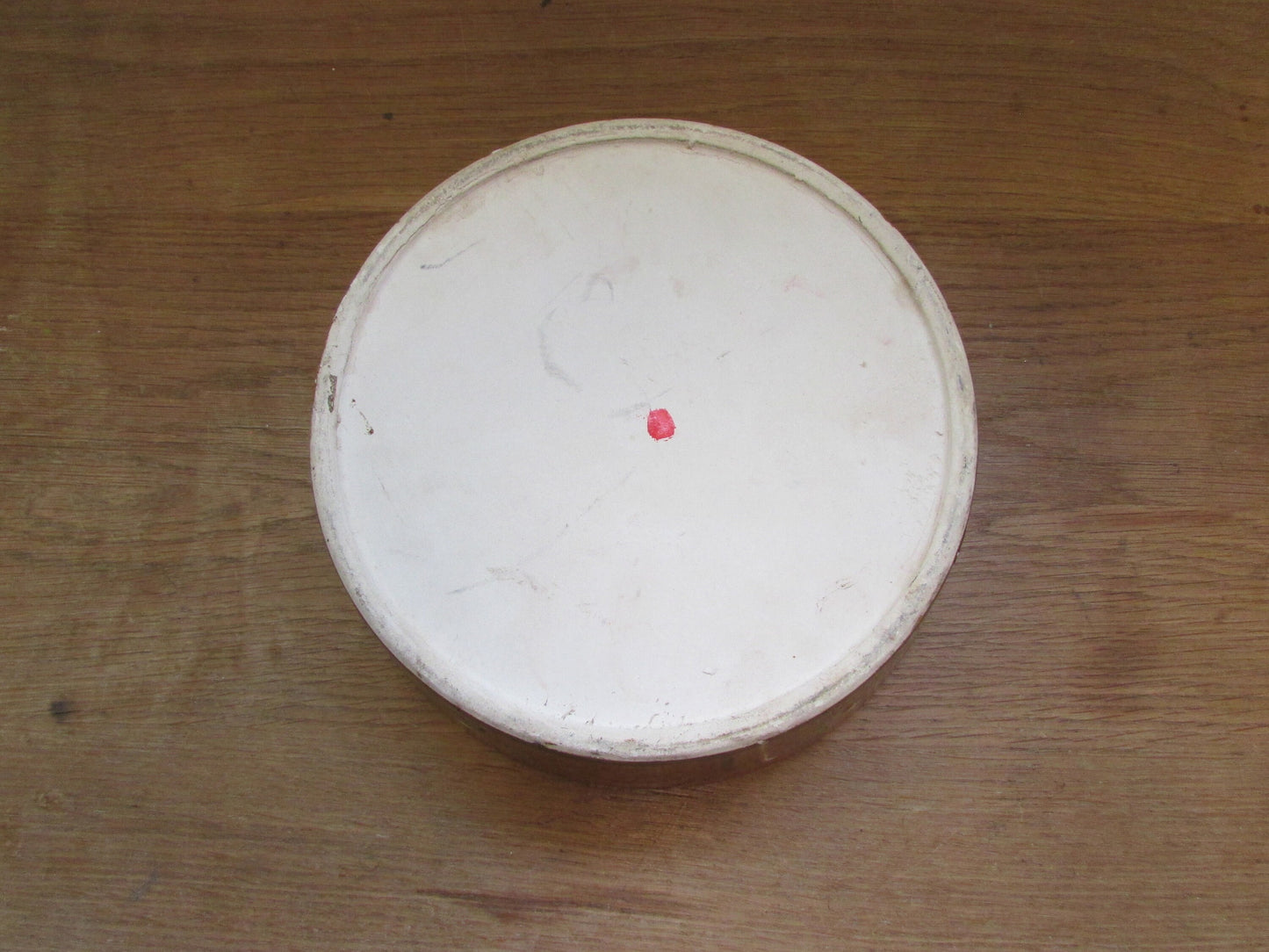 1970s large stoneware pate dish, brown with green circle design