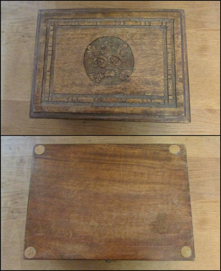 Vintage carved wooden letter box with drawer and rose detail on lid