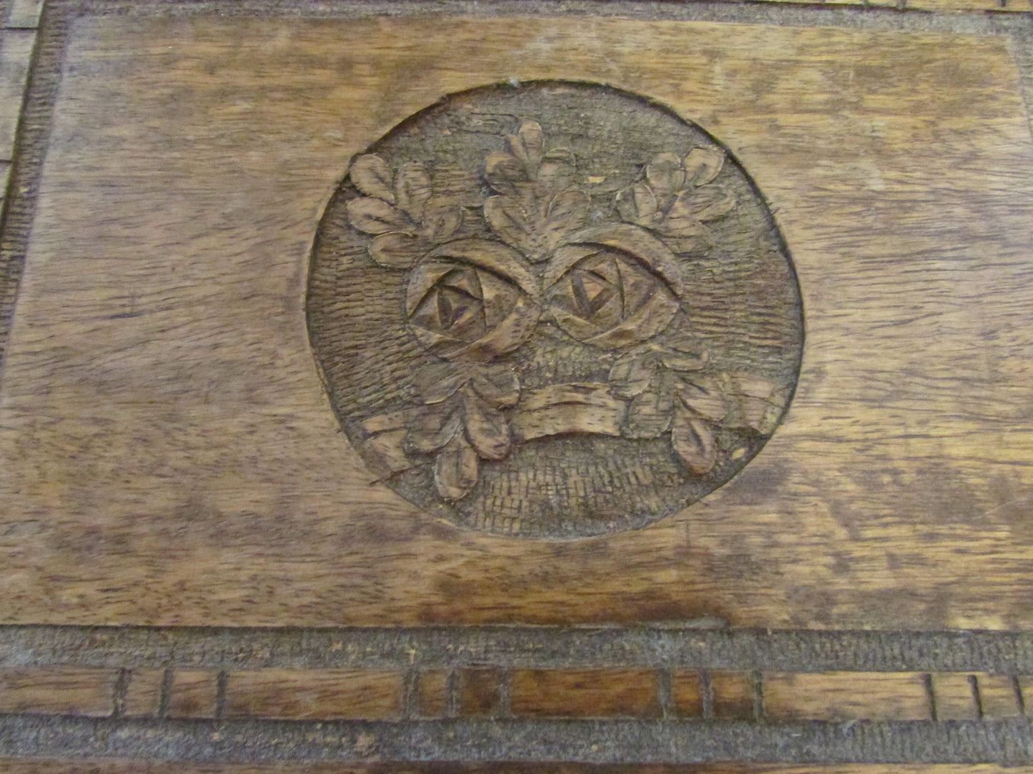 Vintage carved wooden letter box with drawer and rose detail on lid