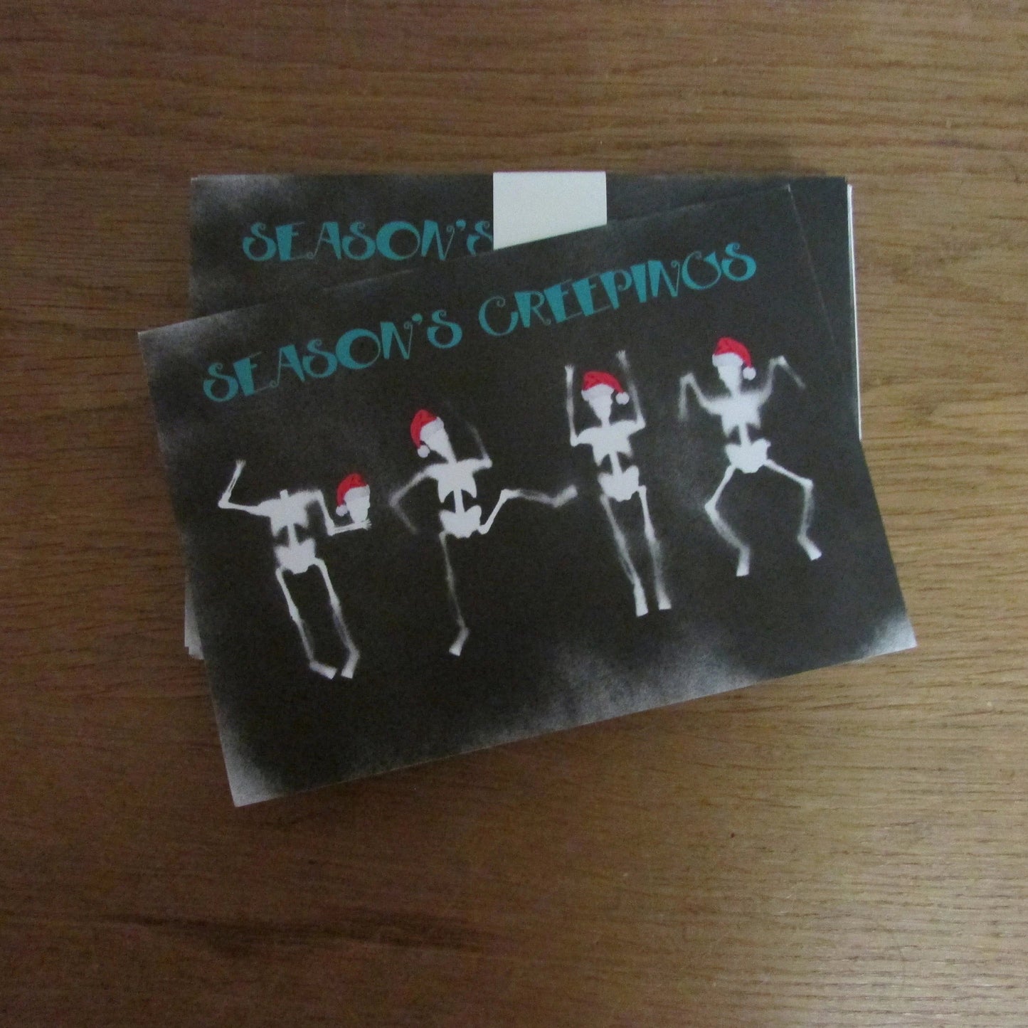 Pack of 10 unique home-made mixed media/digital Christmas cards: "Seasons Creepings"