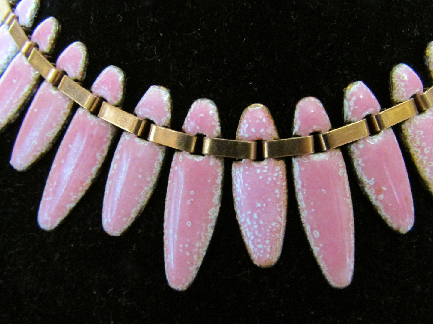 Beautiful 1950s Renoir Matisse 'Nefertiti' pink enamel copper necklace, bracelet & earring set, demi parure