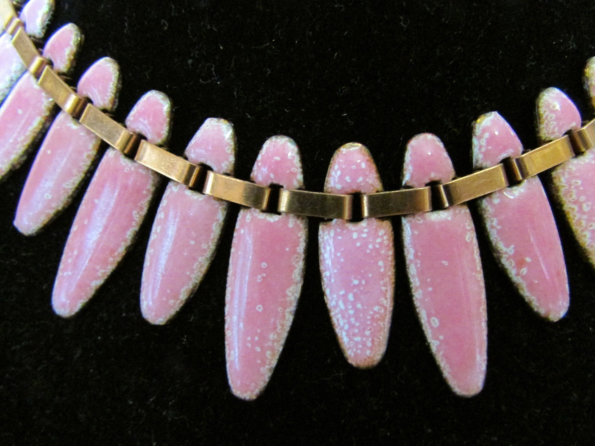 Beautiful 1950s Renoir Matisse 'Nefertiti' pink enamel copper necklace, bracelet & earring set, demi parure