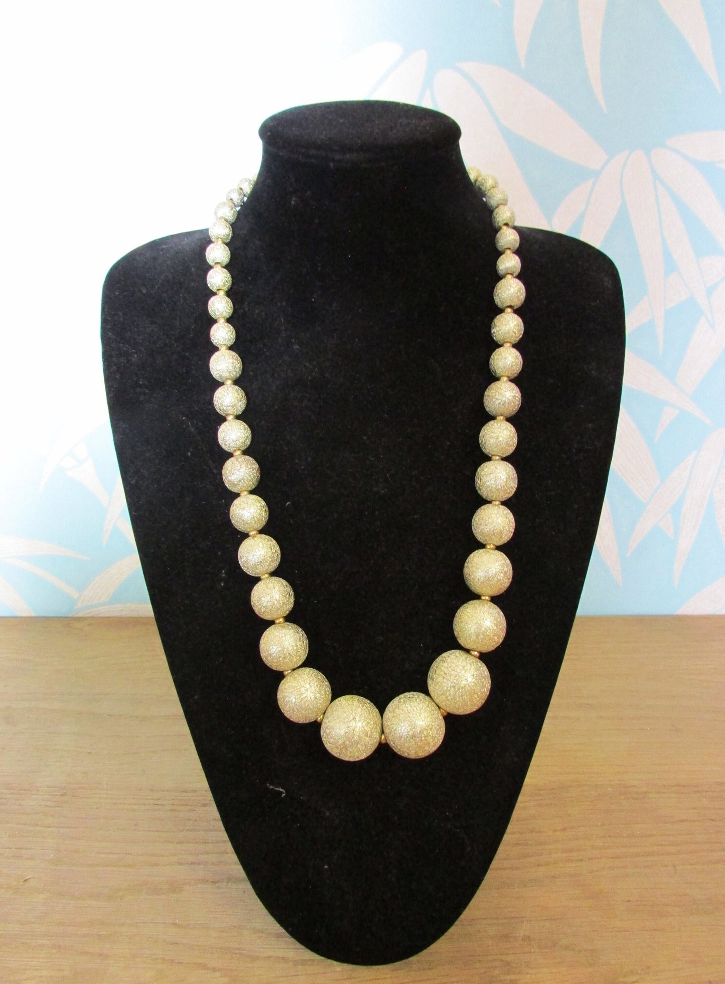 Vintage pale gold-crackled ball beaded necklace