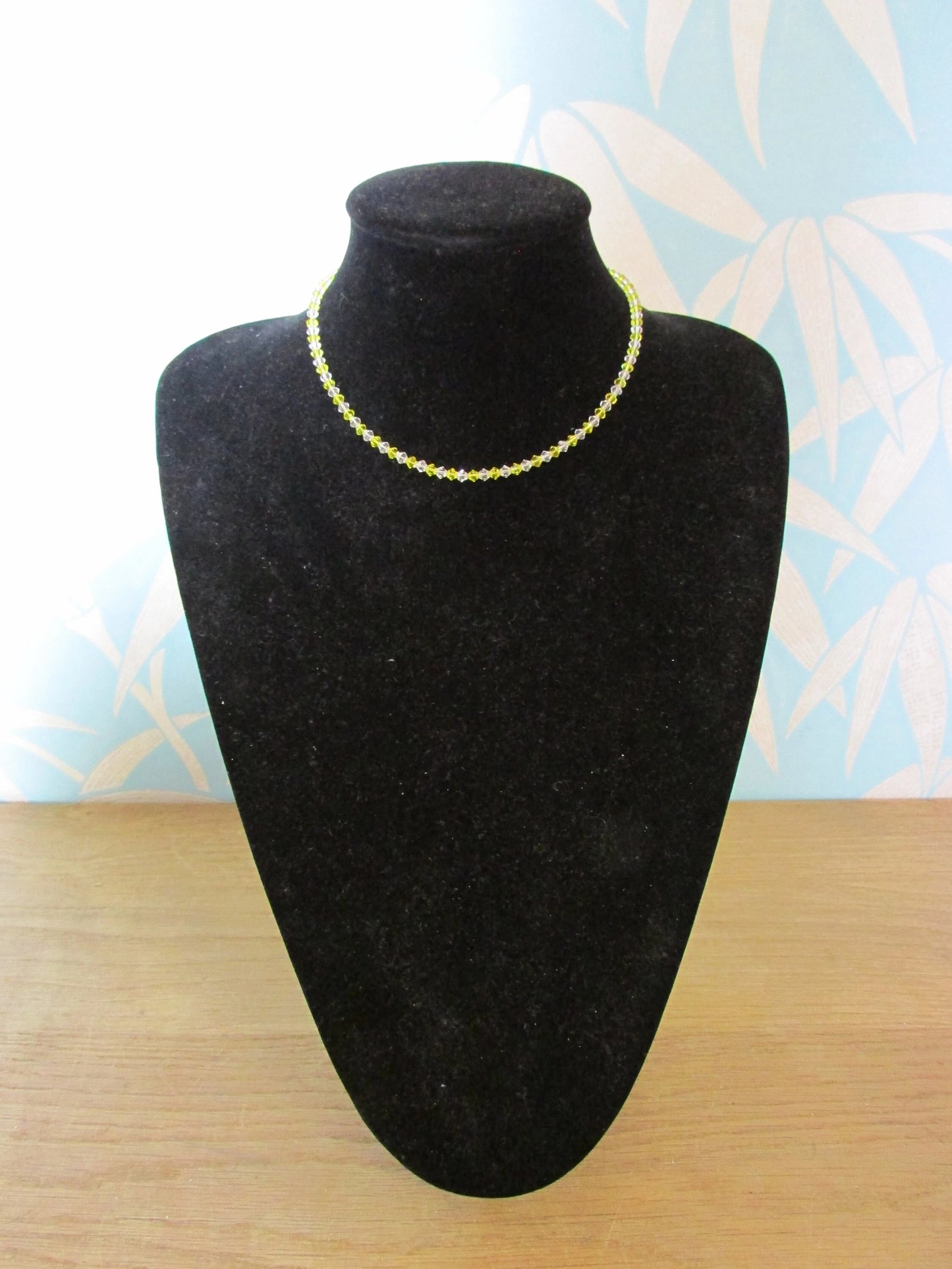 1940s/1950s yellow & clear bicone crystal bead necklace