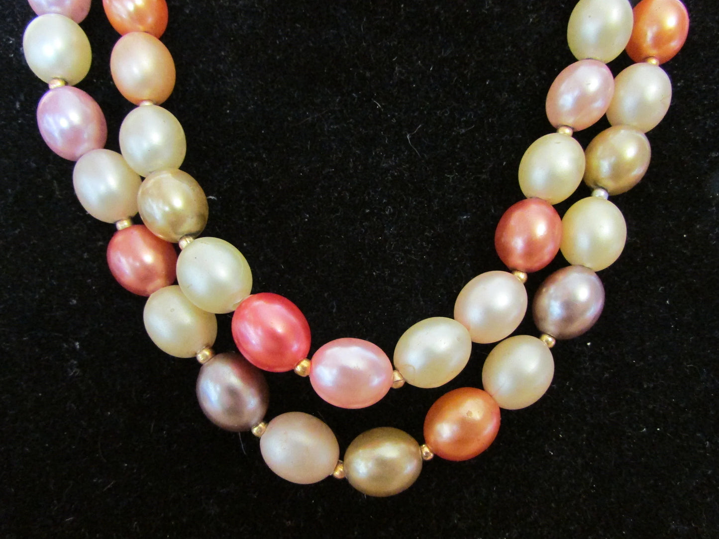 1950s orange & pink tone graduating plastic bead double strand necklace
