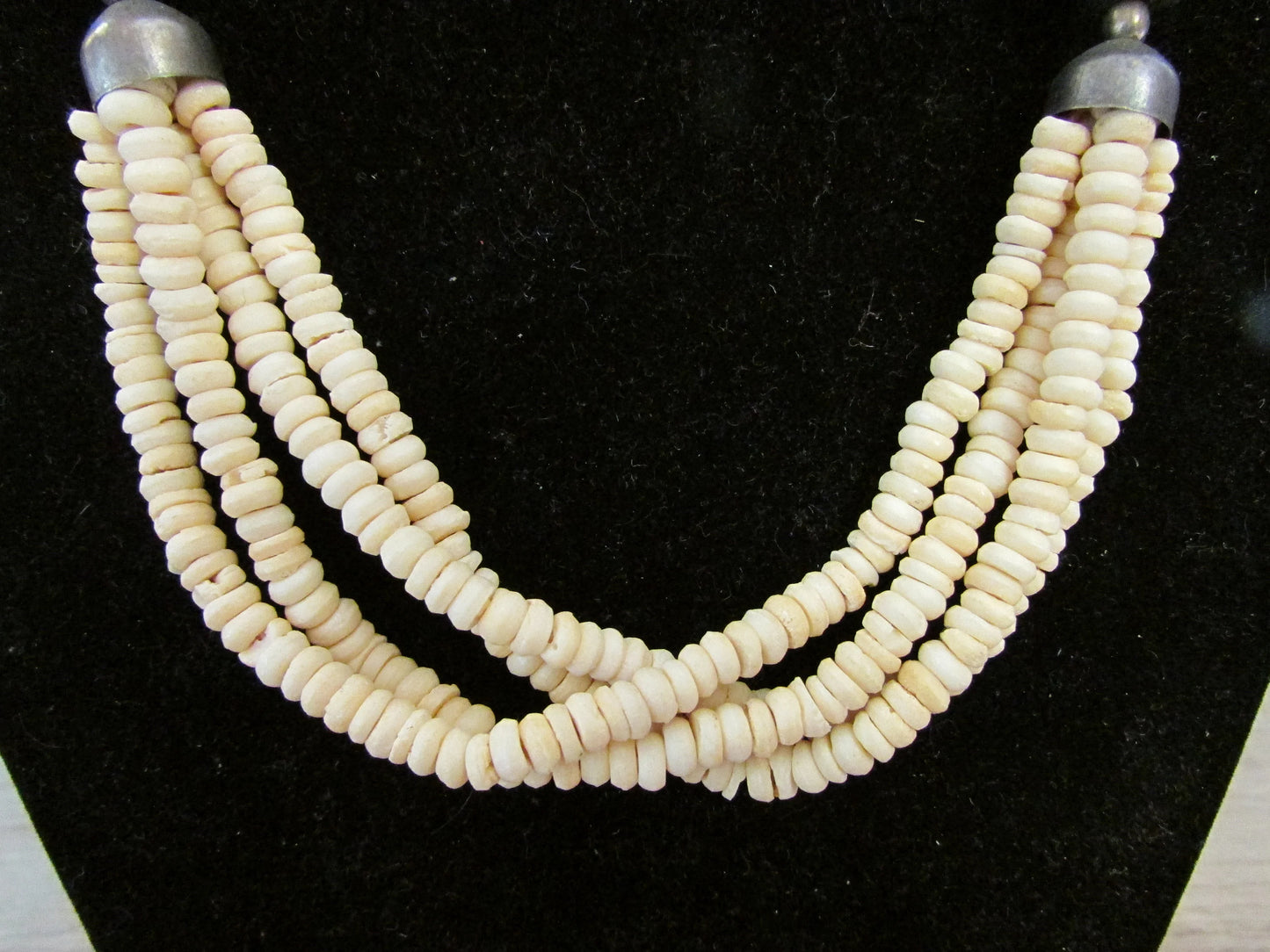 1970s/80s carved faux bone & heishi bead multi strand tribal style necklace