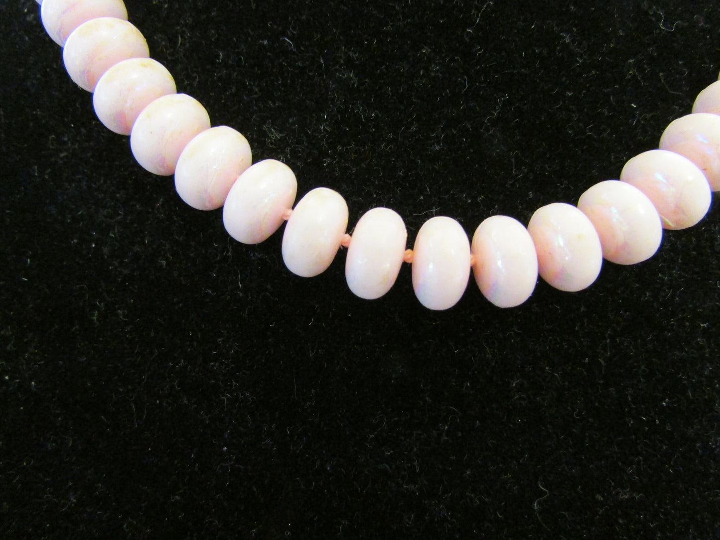 1960s soft pink plastic doughnut bead collar length necklace