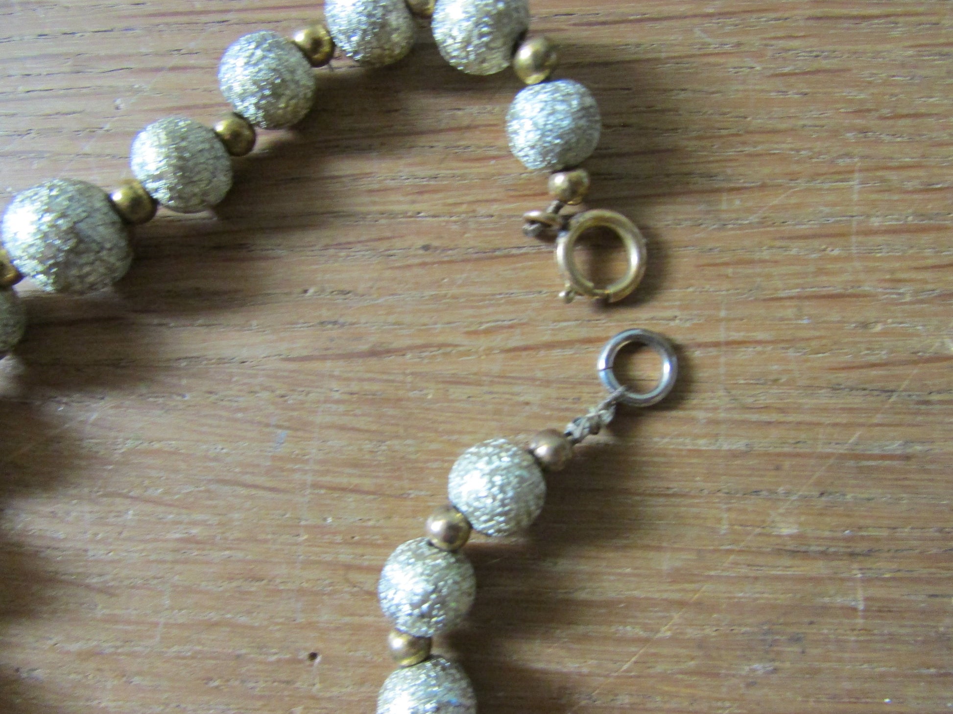 Vintage pale gold-crackled ball beaded necklace