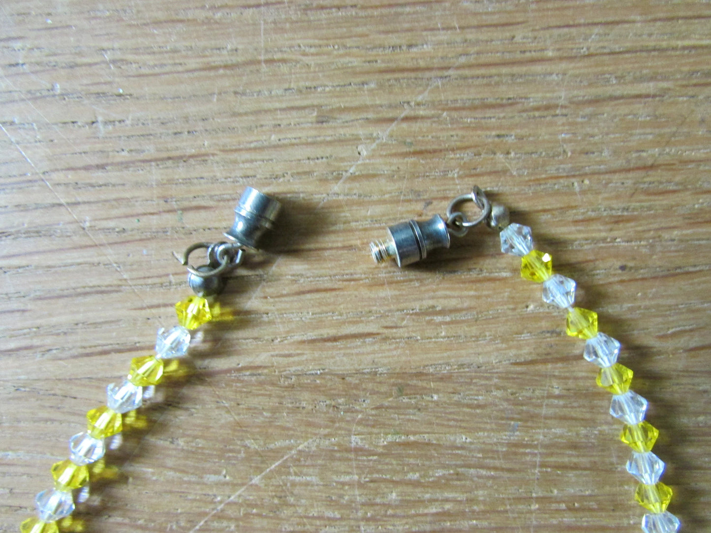 1940s/1950s yellow & clear bicone crystal bead necklace