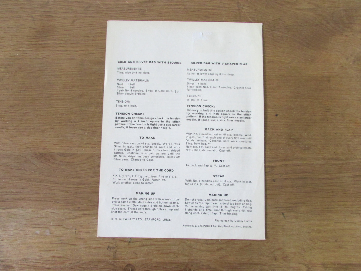 1970s Twilleys 5897 knitting & crochet pattern for evening bags