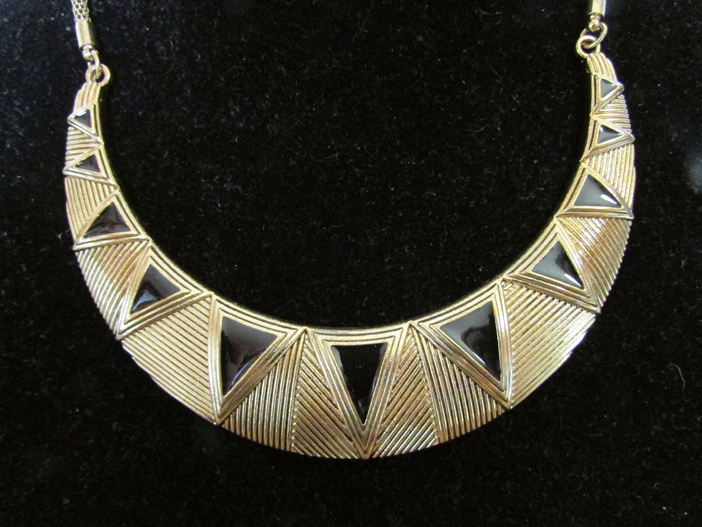 Vintage gold-tone & black enamel statement bib necklace