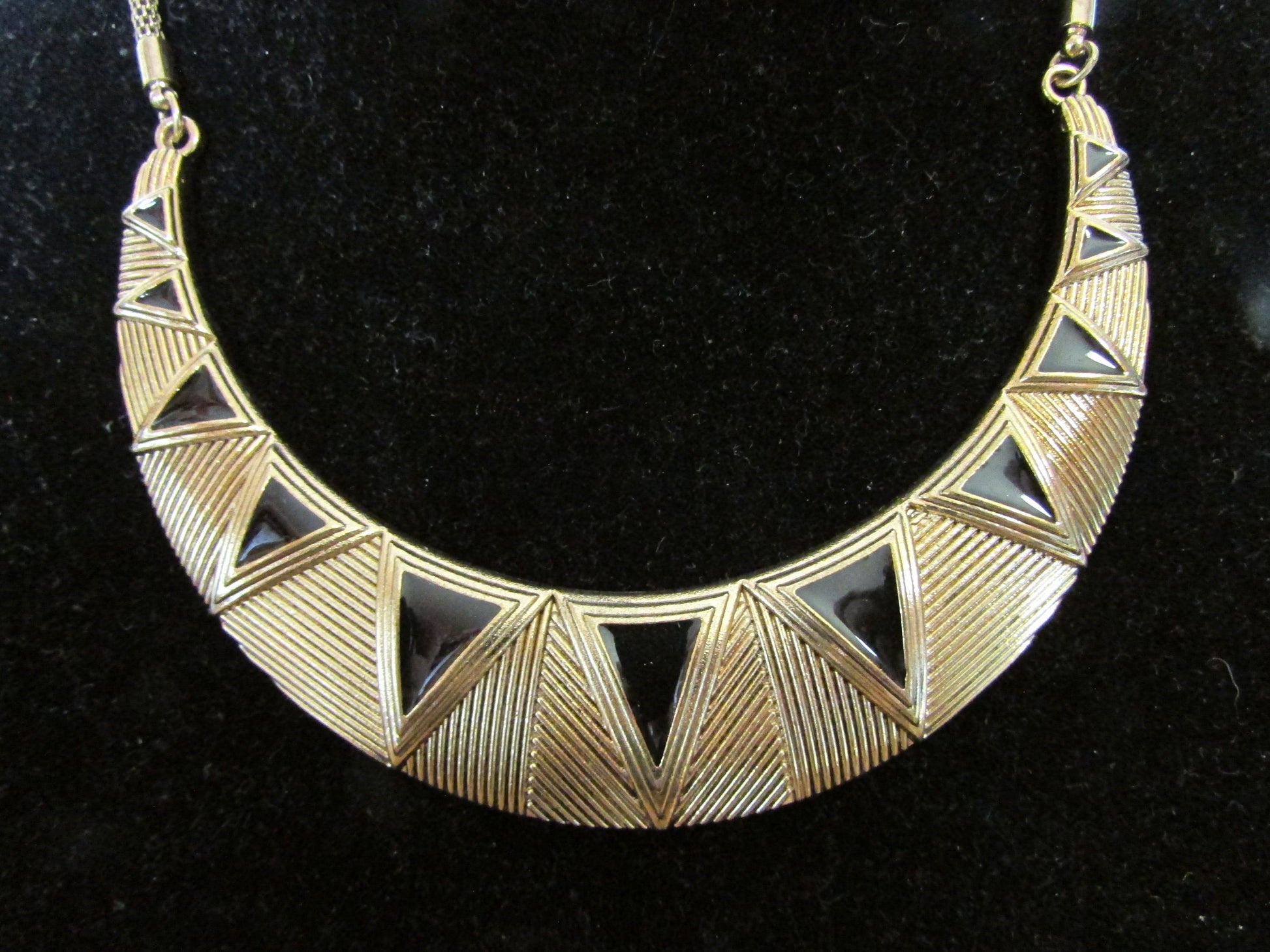 Vintage gold-tone & black enamel statement bib necklace