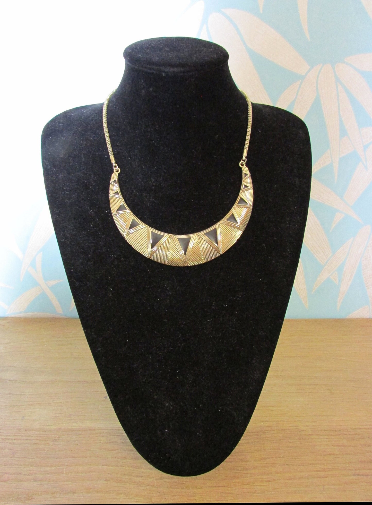 Vintage gold-tone & black enamel statement bib necklace