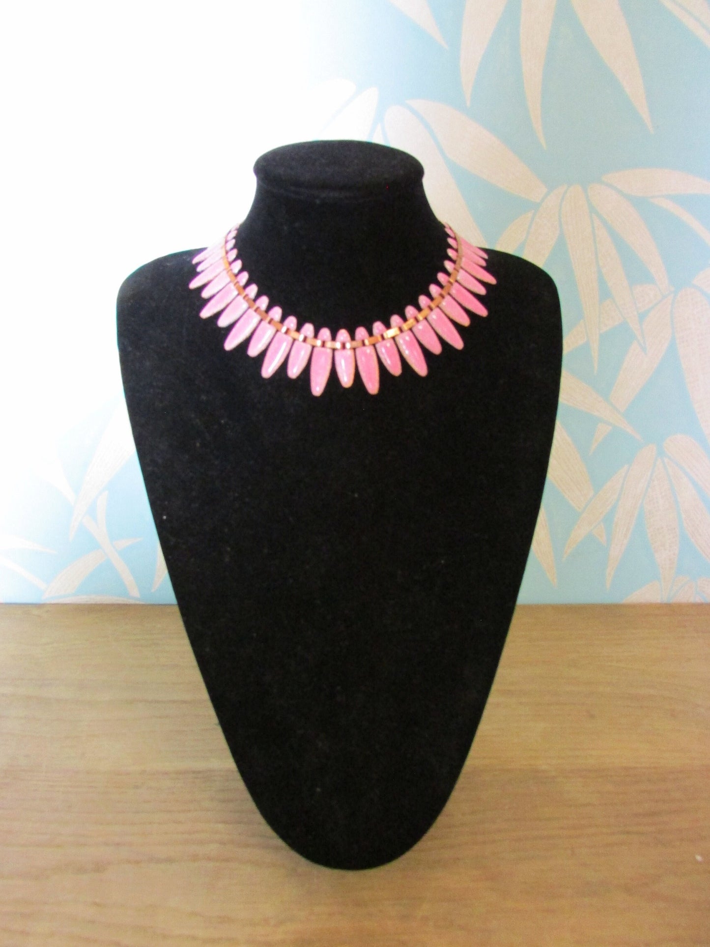 Beautiful 1950s Renoir Matisse 'Nefertiti' pink enamel copper necklace, bracelet & earring set, demi parure