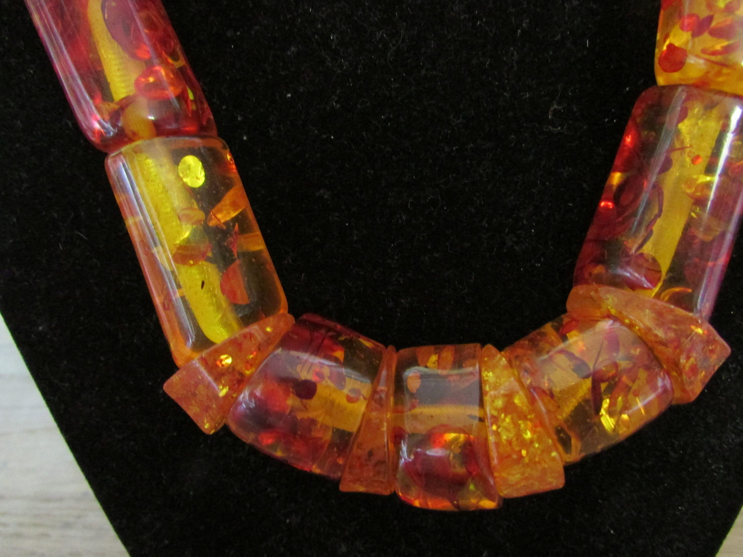 1960s orange/amber crushed ice resin bead statement necklace