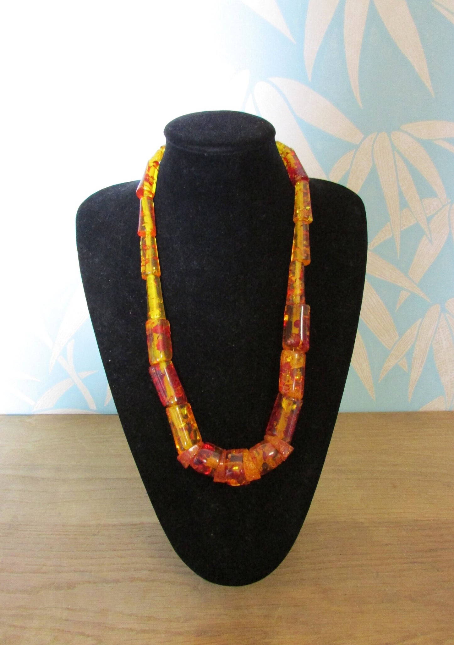 1960s orange/amber crushed ice resin bead statement necklace