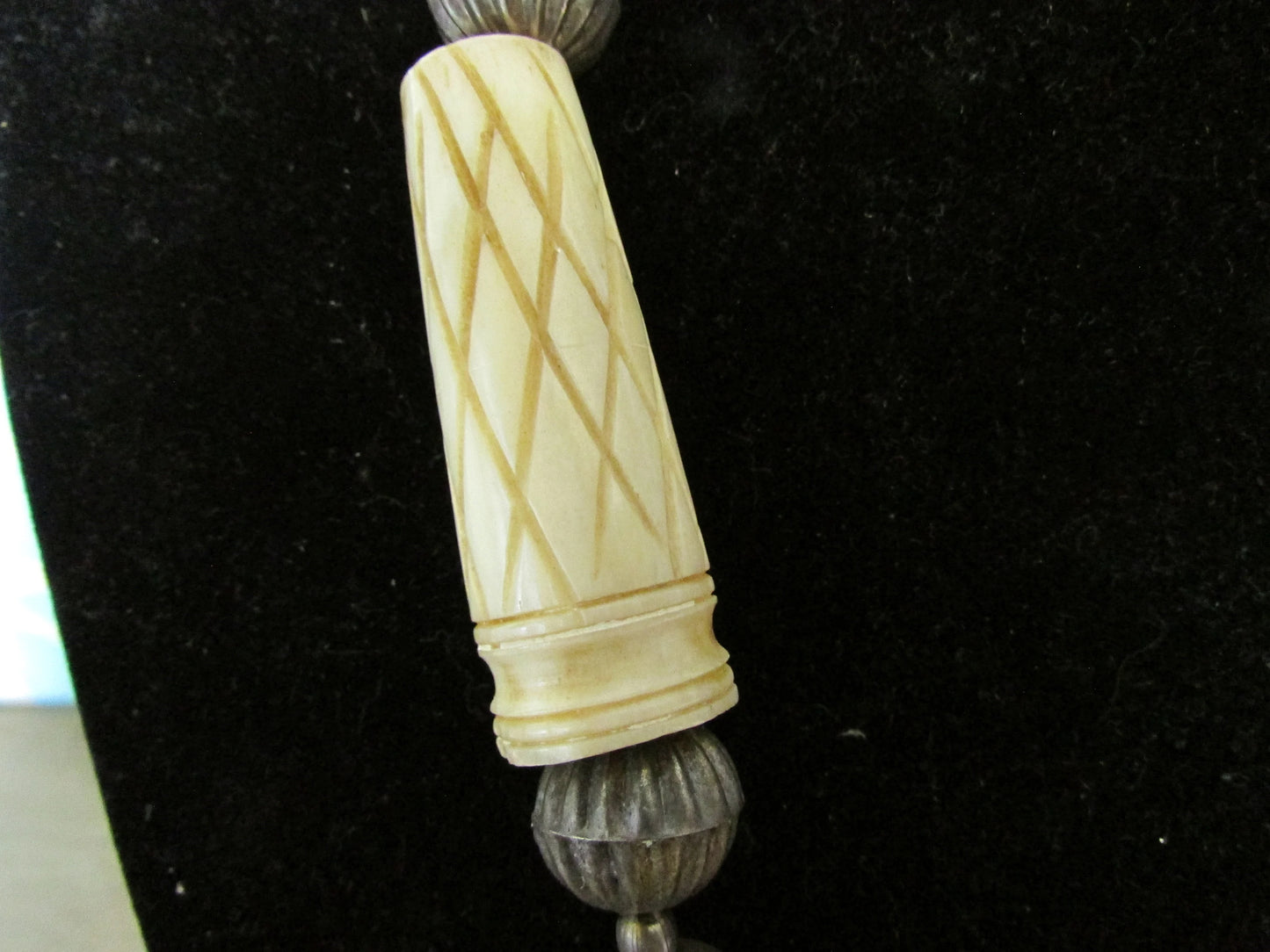 1970s/80s carved faux bone & heishi bead multi strand tribal style necklace