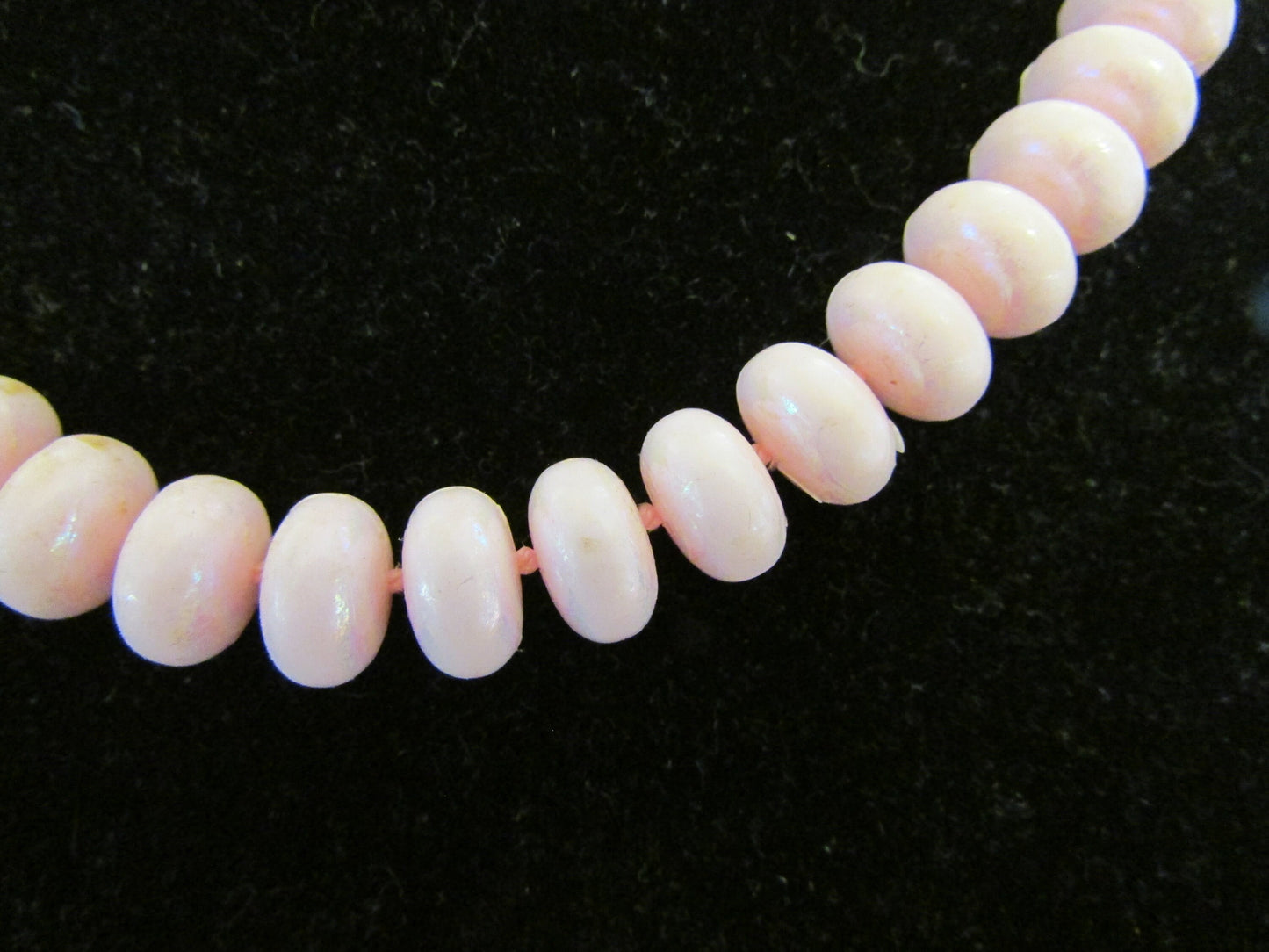 1960s soft pink plastic doughnut bead collar length necklace