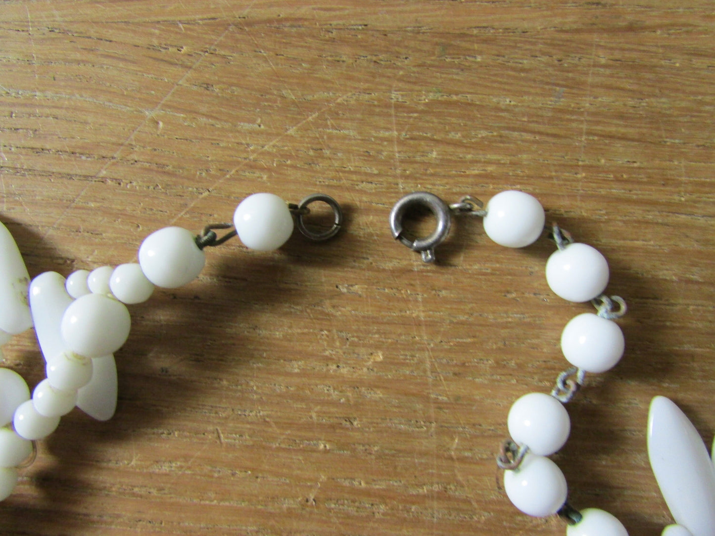 Mid-century white milk glass beaded necklace