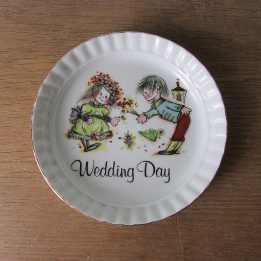 1960s/70s AJL Stoke on Trent bone china 'Wedding Day' trinket/pin dish