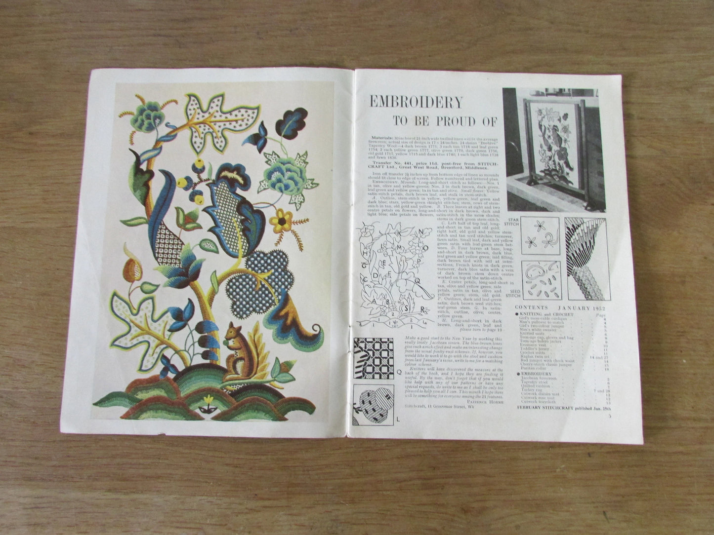 January 1952 Stitchcraft knitting & embroidery pattern booklet