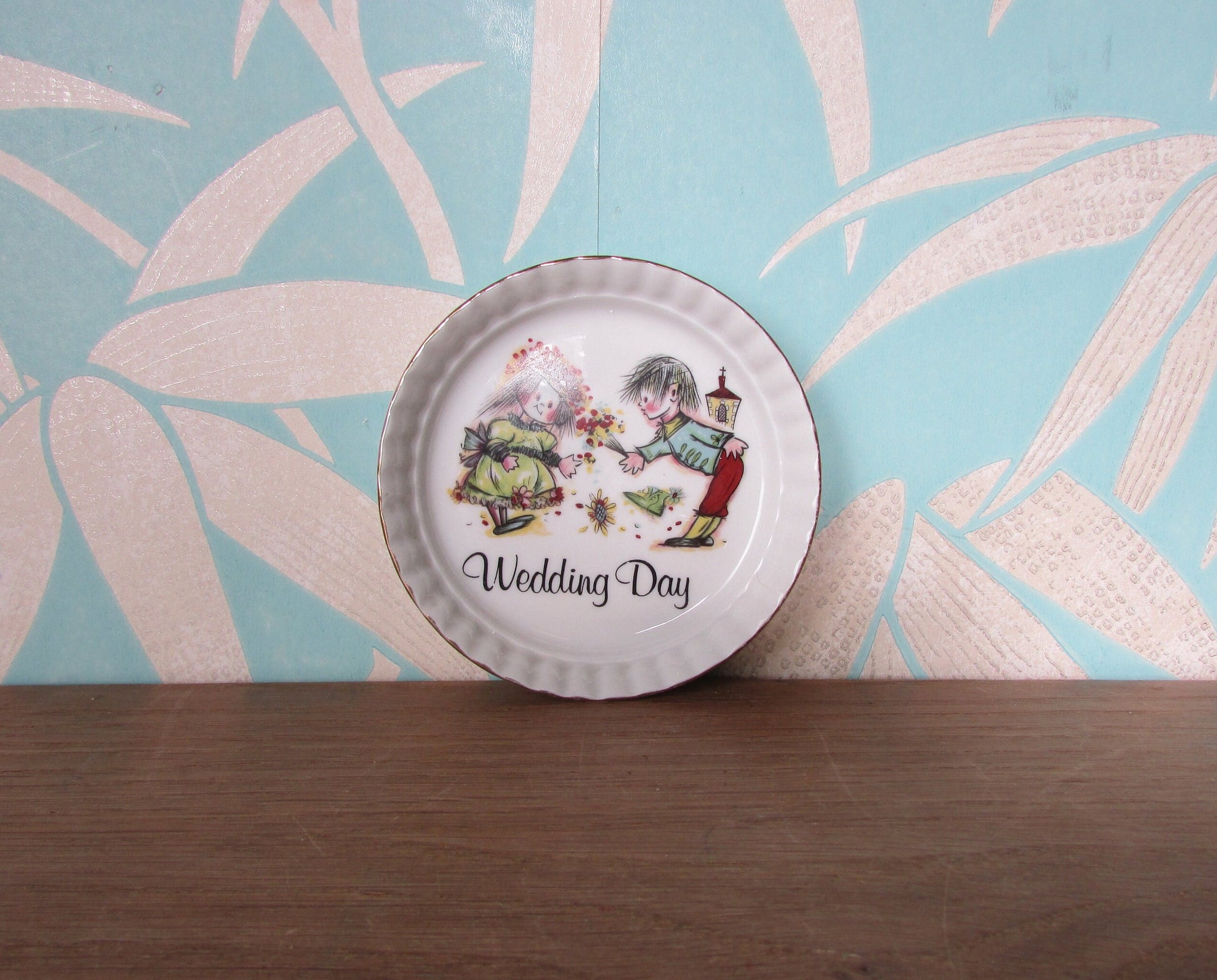 1960s/70s AJL Stoke on Trent bone china 'Wedding Day' trinket/pin dish