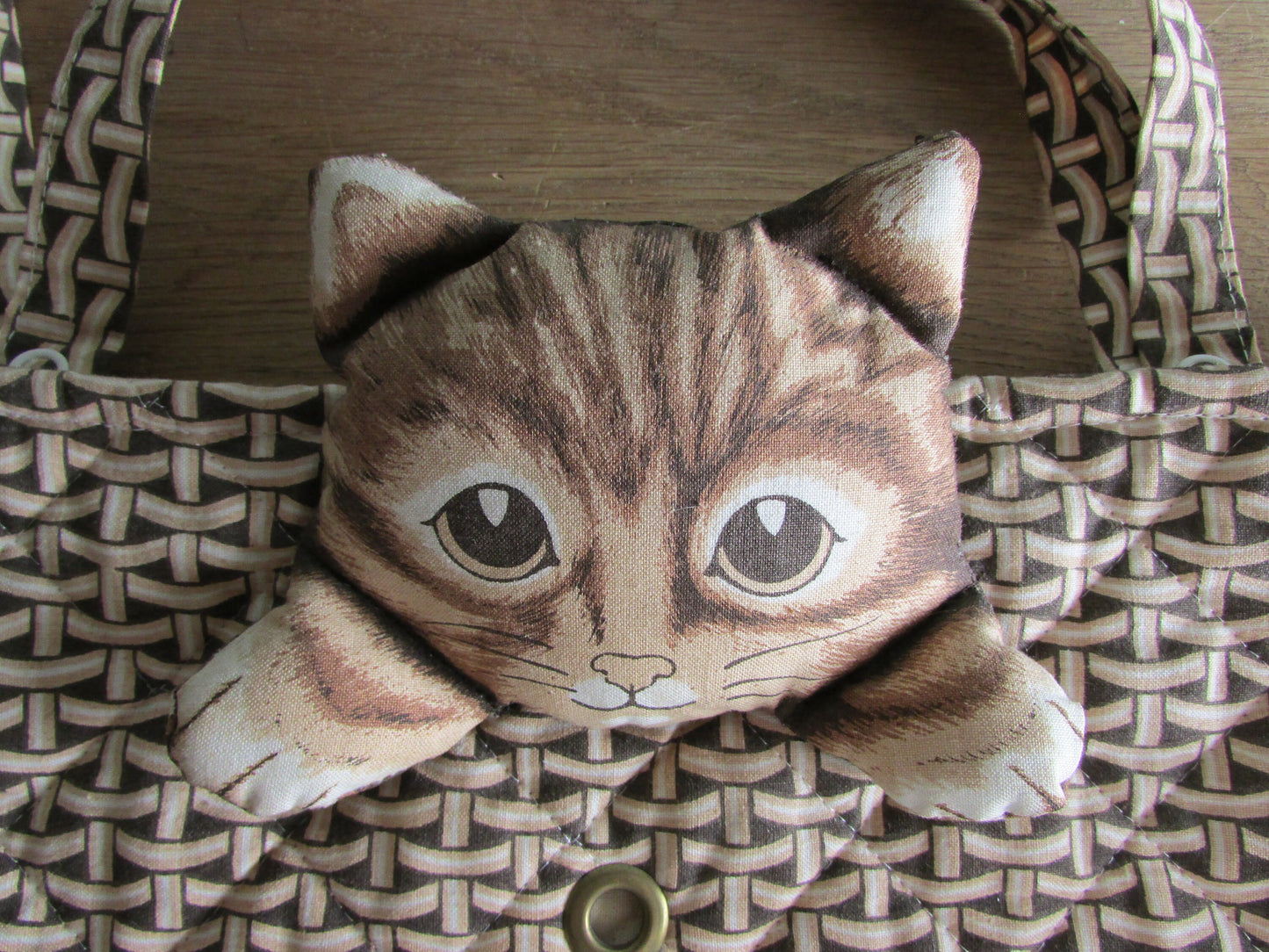 1970s plush cat knitting bag by Anne Wilkinson Designs Ltd for World Wildlife Fund