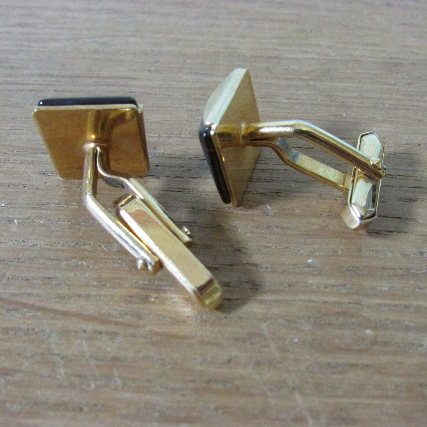 Vintage gold-tone & plastic gold/black marbled effect cufflinks