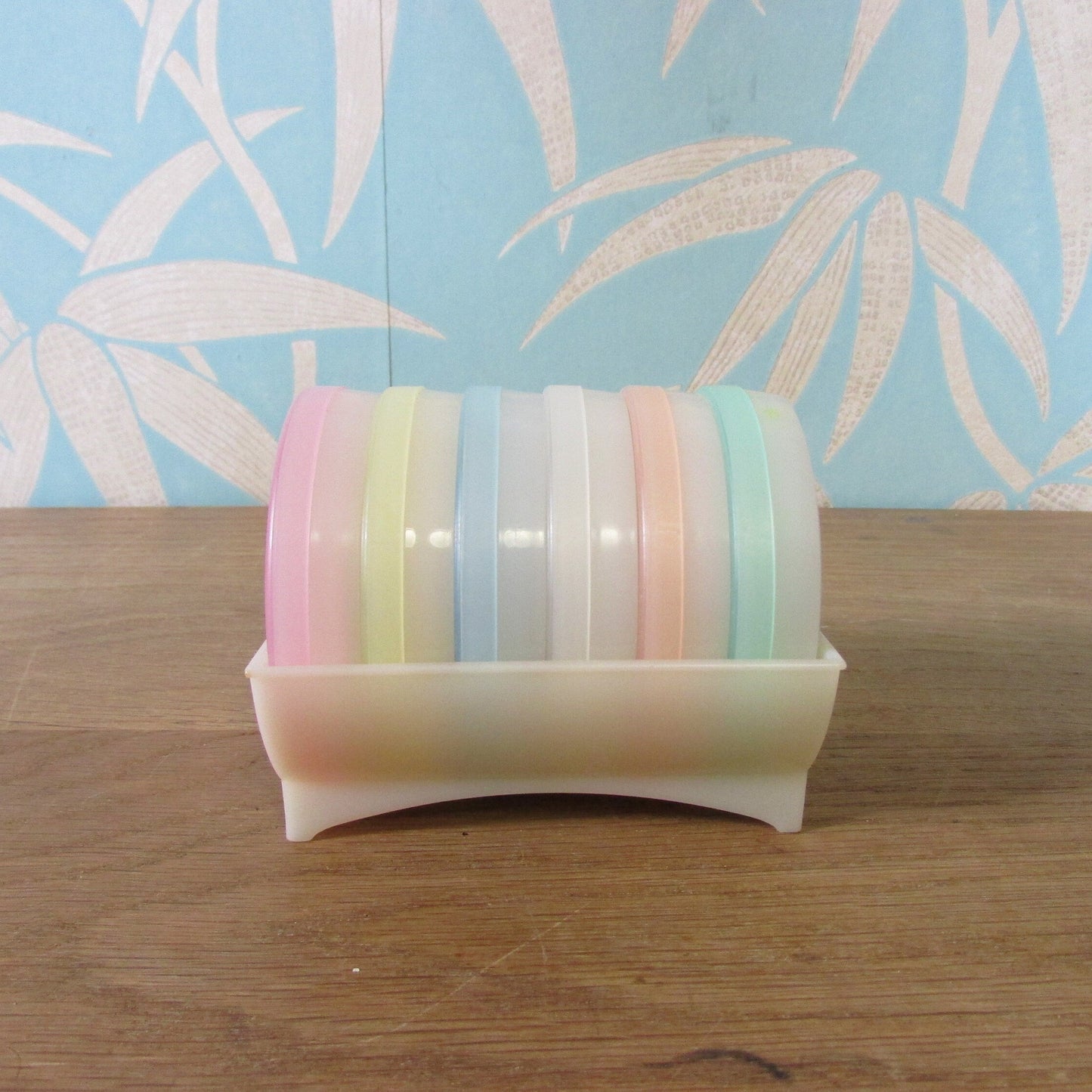 1970s Tupperware pastel wagon wheel 6-coaster set