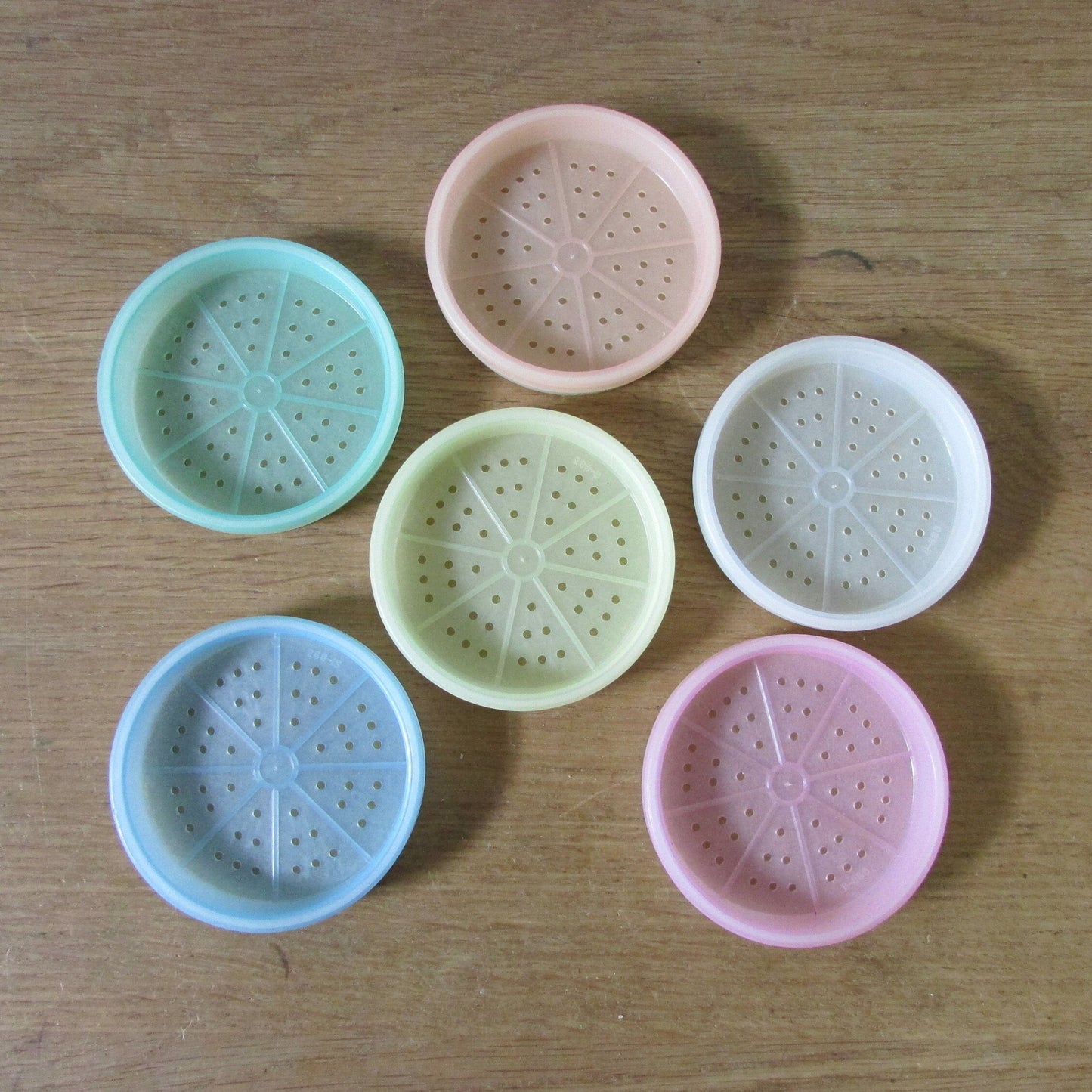 1970s Tupperware pastel wagon wheel 6-coaster set