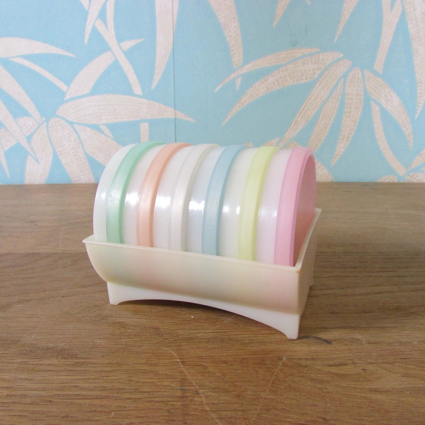 1970s Tupperware pastel wagon wheel 6-coaster set