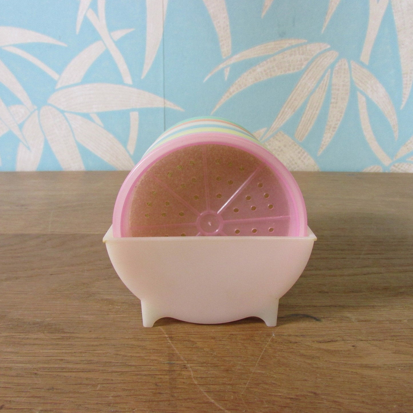 1970s Tupperware pastel wagon wheel 6-coaster set